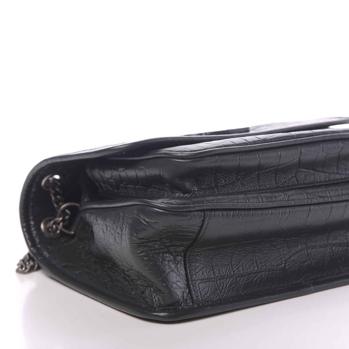 Calfskin Crocodile Embossed Matelasse Monogram Baby Niki Chain Satchel Black