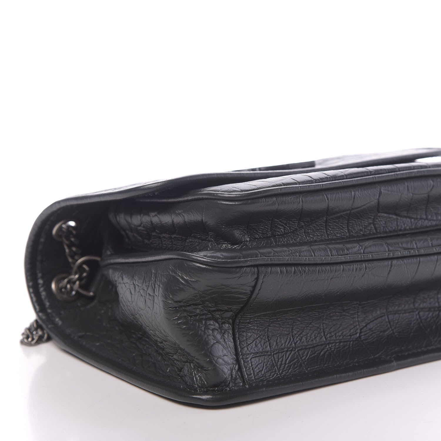 Saint Laurent Calfskin Crocodile Embossed Matelasse Monogram Baby Niki Chain Satchel Black 8 of 9