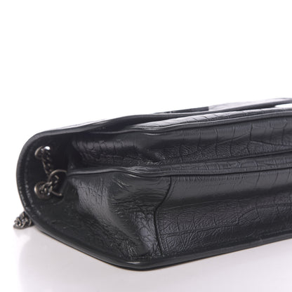 Saint Laurent Calfskin Crocodile Embossed Matelasse Monogram Baby Niki Chain Satchel Black 8 of 9