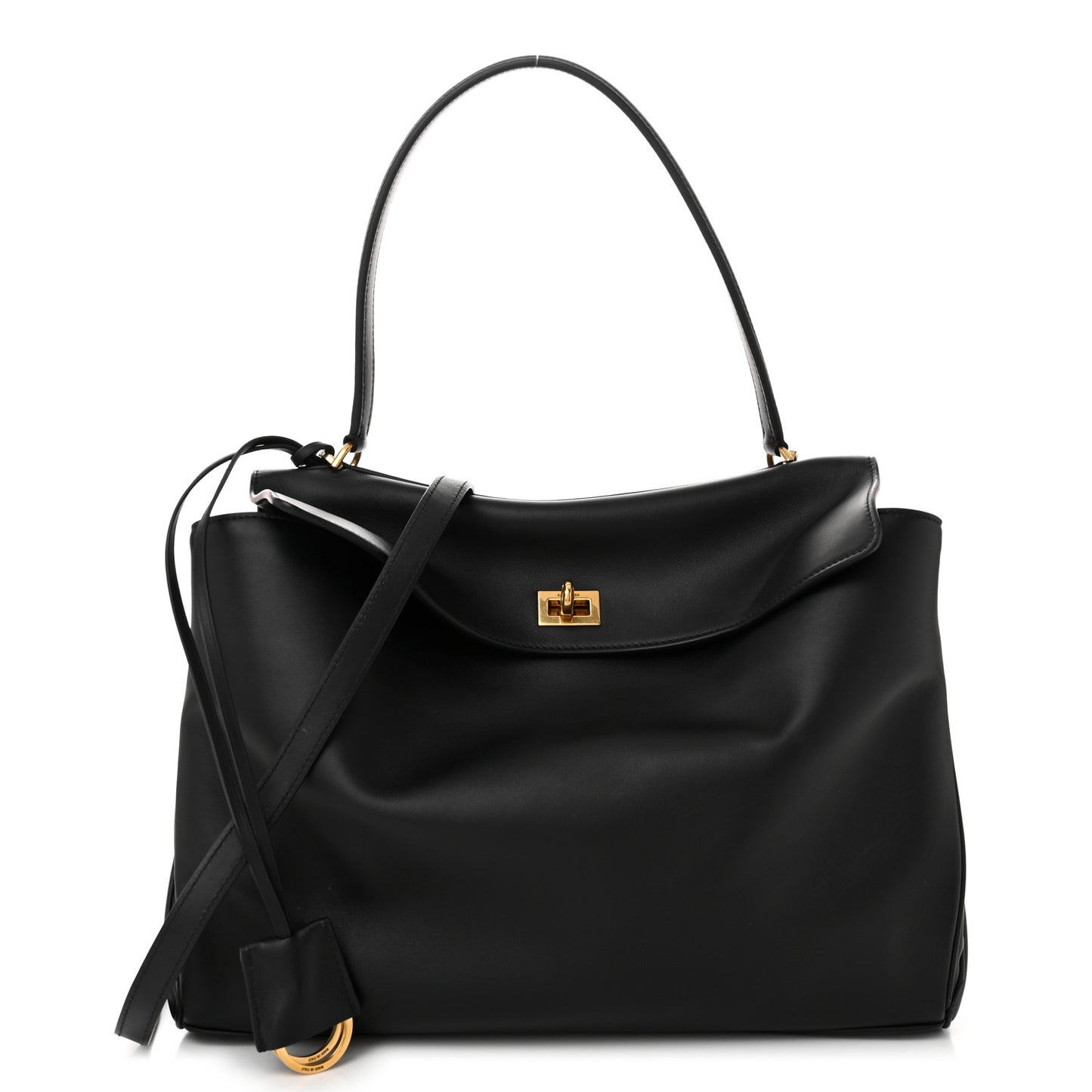 Natural Smooth Calfskin Medium Rodeo Top Handle Handbag Black