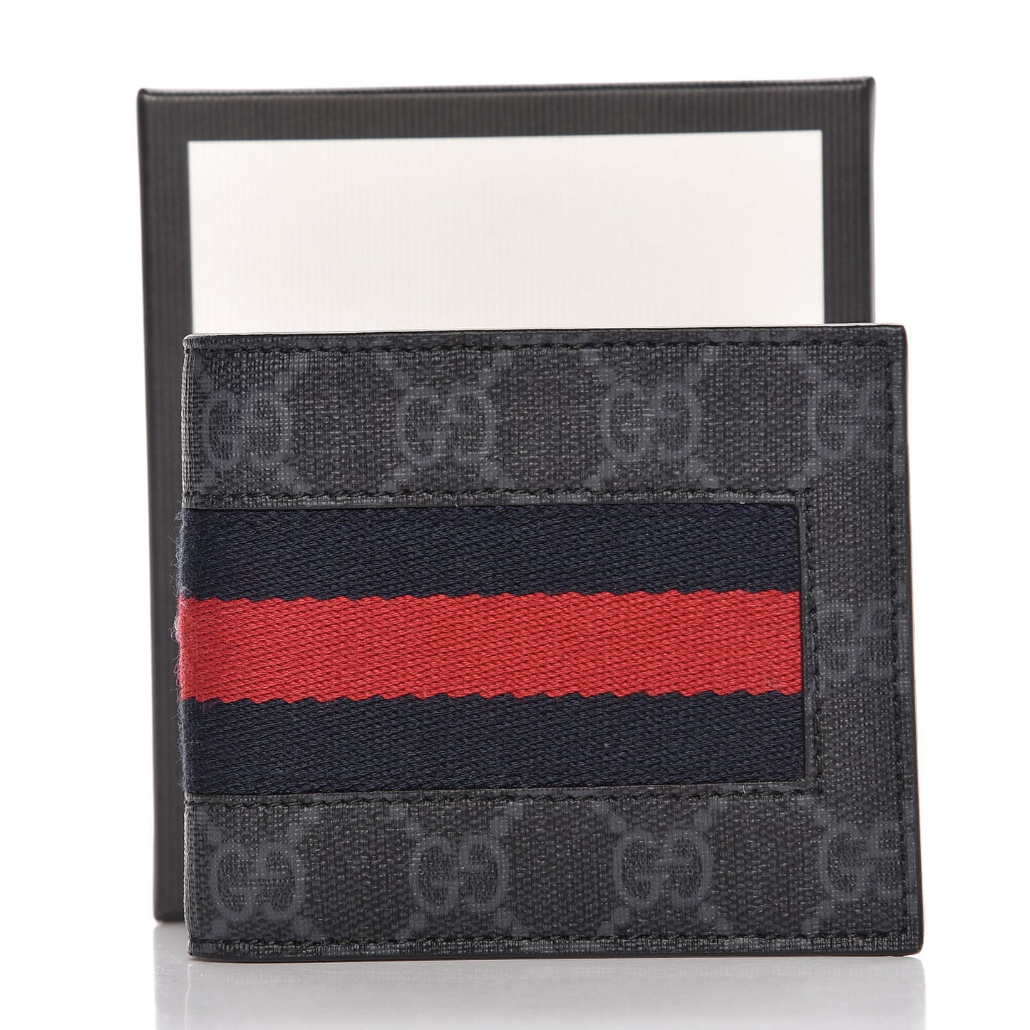 GG Supreme Monogram Selleria Calfskin Web New Web Bi-Fold Wallet Black