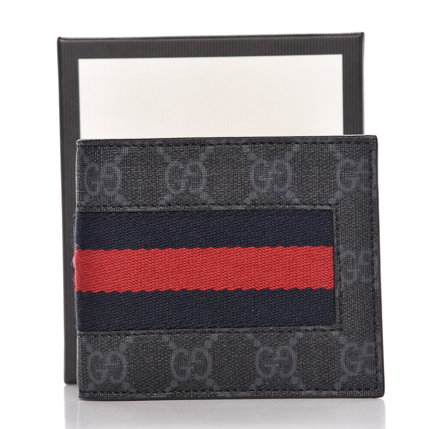 Gucci GG Supreme Monogram Selleria Calfskin Web New Web Bi-Fold Wallet Black 8 of 8