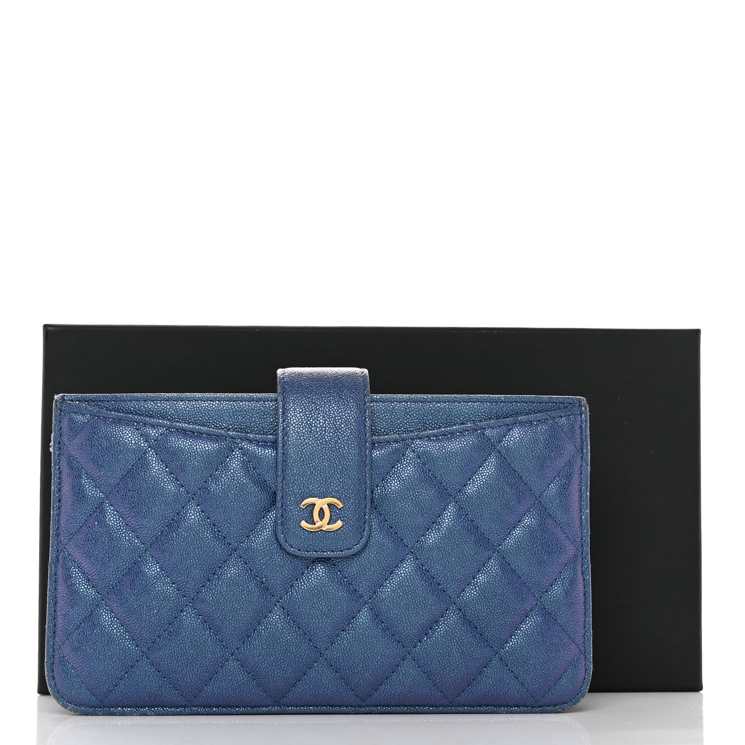 Chanel Iridescent Caviar Quilted Classic Strap Pouch Dark Blue 16 of 16