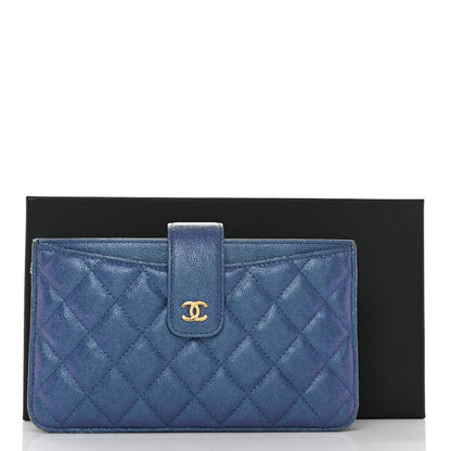 Chanel Iridescent Caviar Quilted Classic Strap Pouch Dark Blue 16 of 16