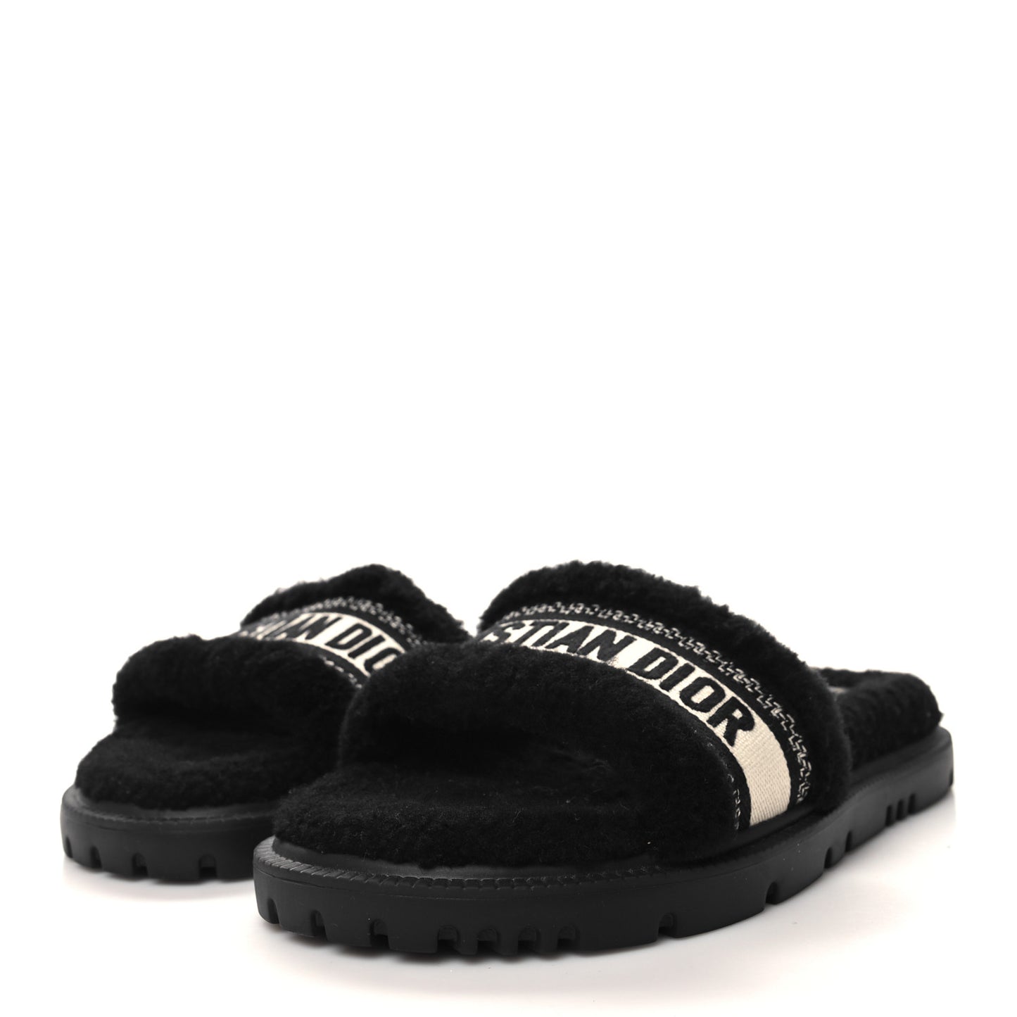 Shearling Canvas Lurex Embroidered Dway 10mm Slide Sandals 39 Black Natural
