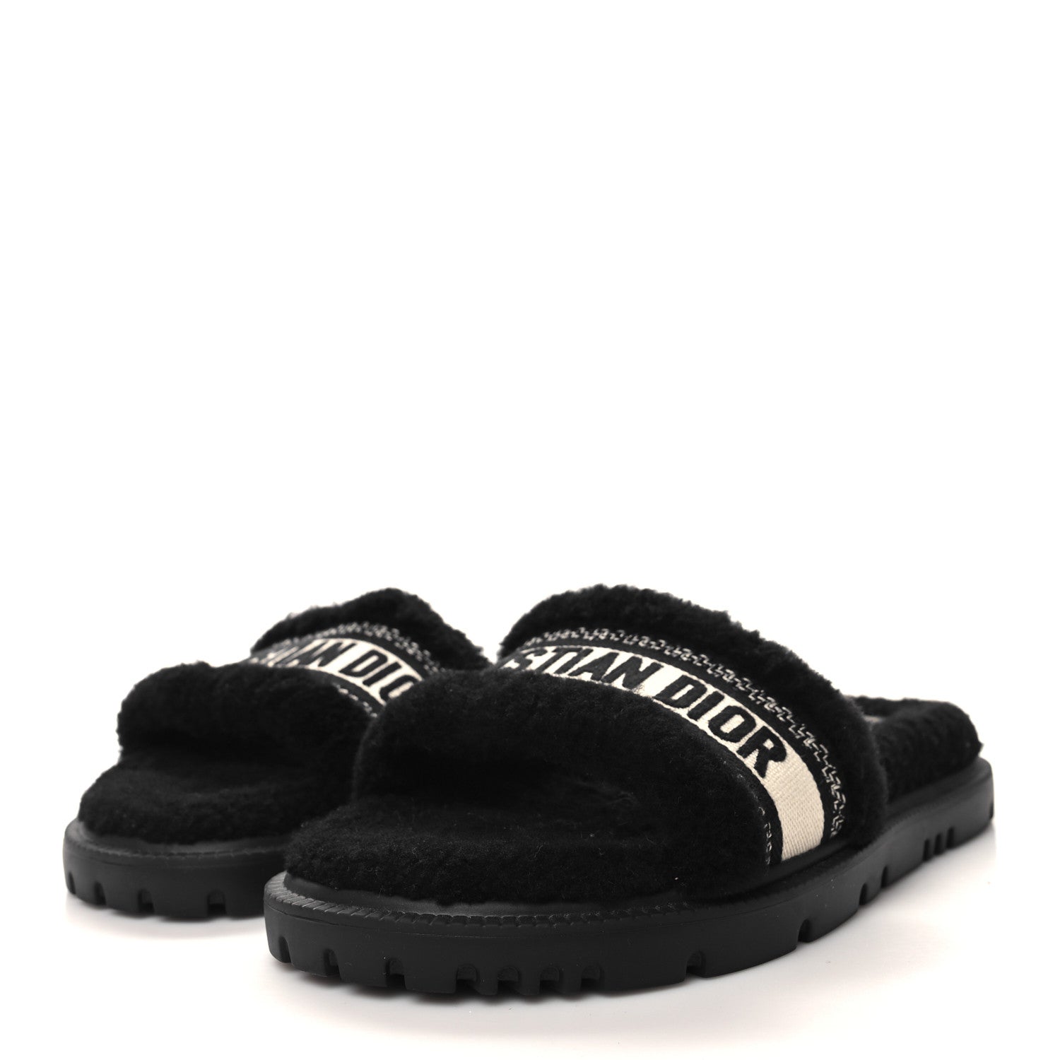 Christian Dior Shearling Canvas Lurex Embroidered Dway 10mm Slide Sandals 39 Black Natural 3 of 8