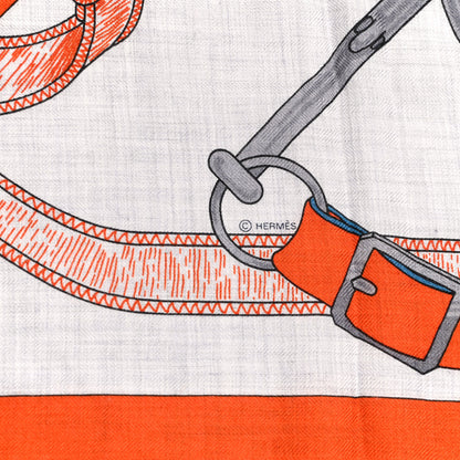 Hermes Cashmere Silk Eperon D'Or Shawl 140 Orange Gris Chine 4 of 6