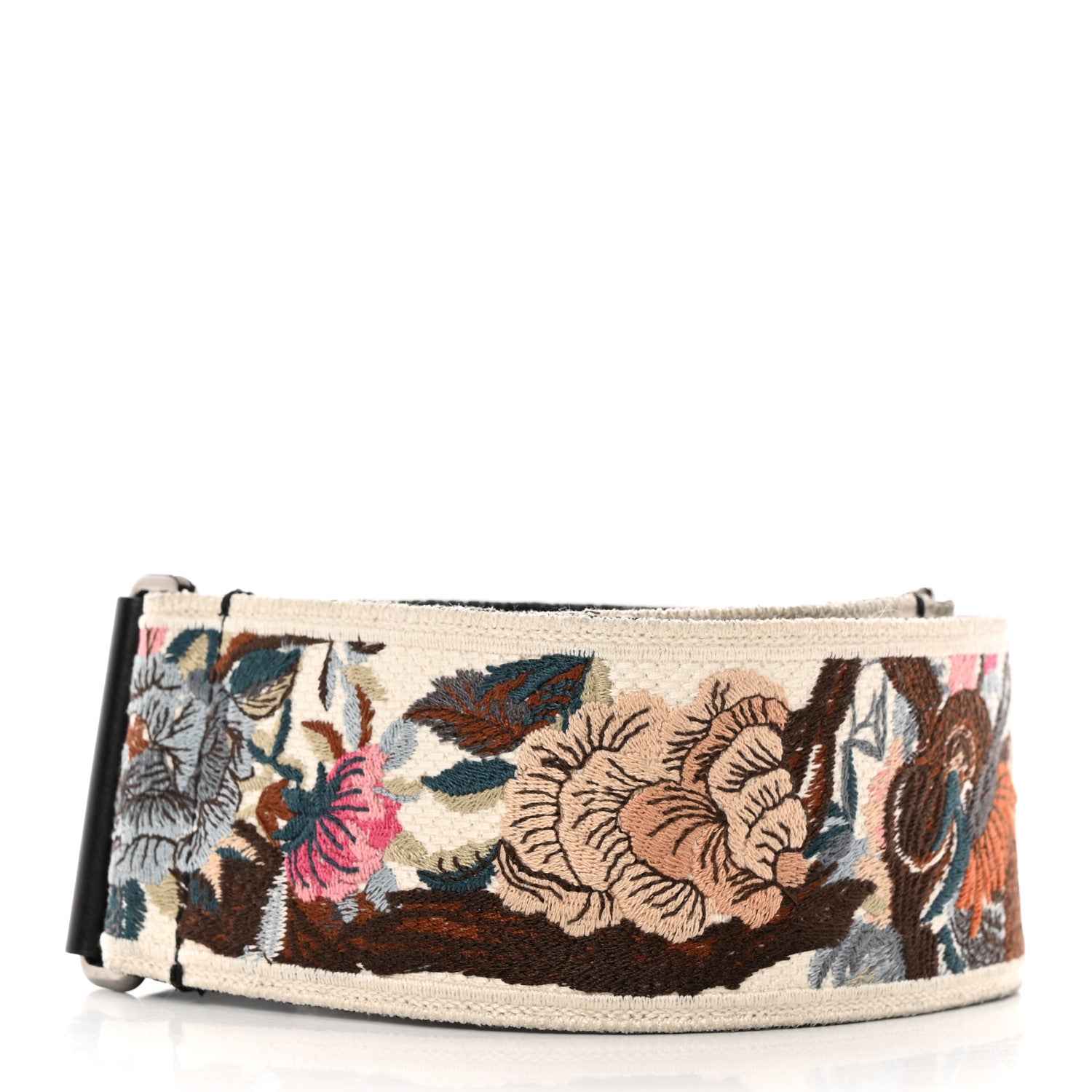Christian Dior Canvas Embroidered Jardin D'Hive Shoulder Strap Ecru Multicolor 2 of 5