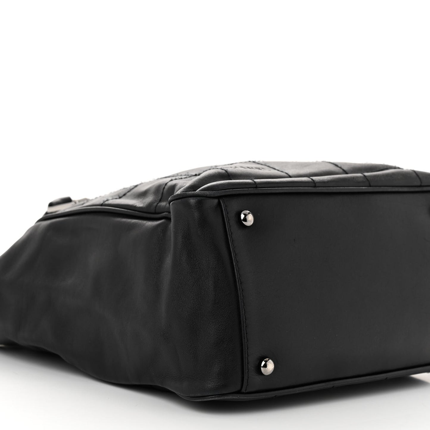 Lambskin Square Stitched Tote Black