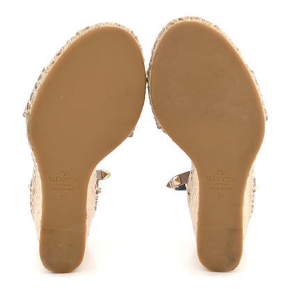 Valentino Garavani Grained Calfskin Rockstud Ankle Strap Espadrille 15/105mm Wedge Sandals 37 Poudre Natural 6 of 11