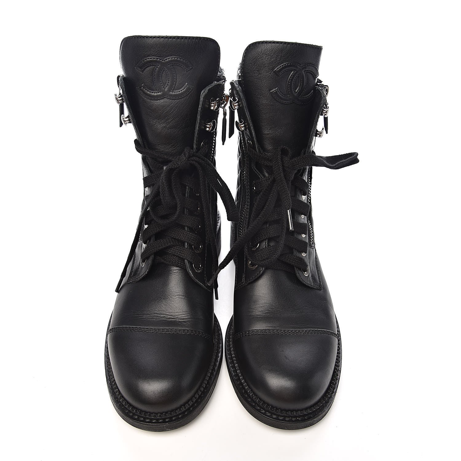 Chanel Calfskin Combat Boots 38 Black 9 of 10