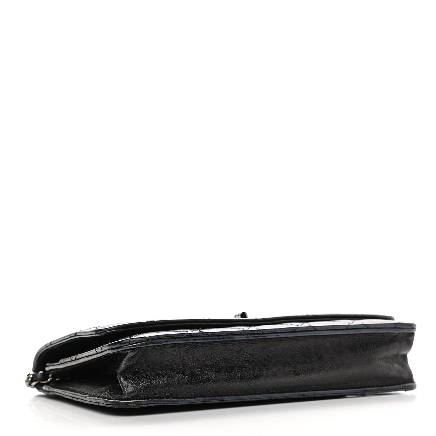 Metallic Aged Calfskin Quilted Reissue Wallet On Chain WOC Black