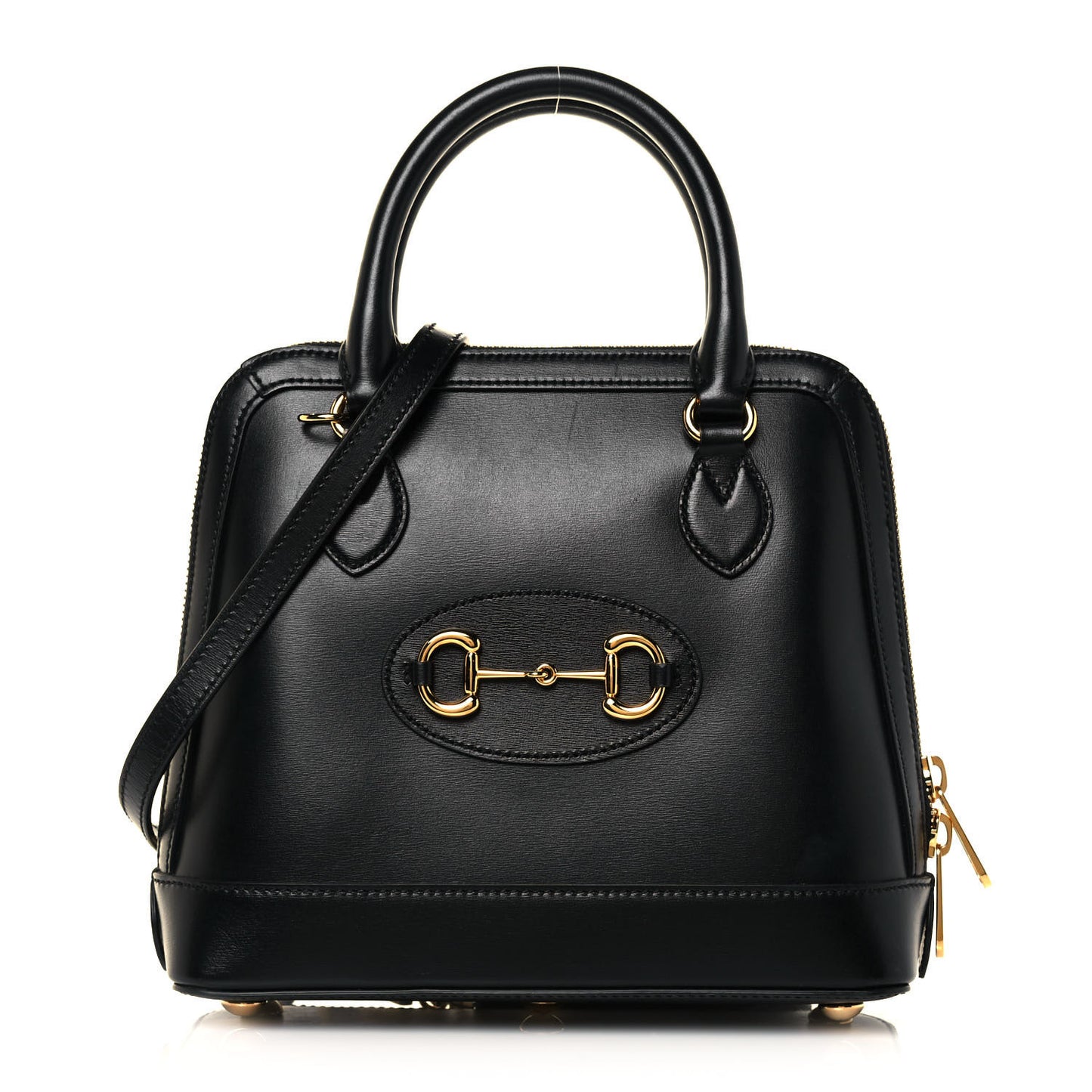 Boarded Plutone Calfskin Small Horsebit 1955 Top Handle Bag Black