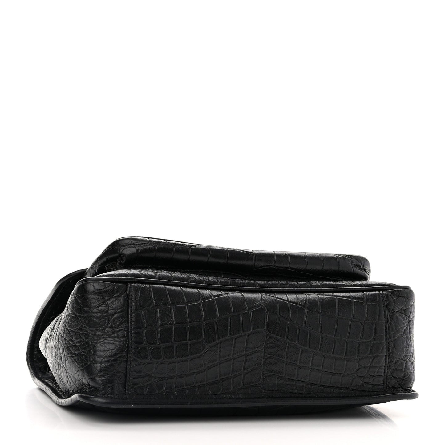 Crinkled Calfskin Crocodile Embossed Monogram Medium Niki Chain Satchel Black