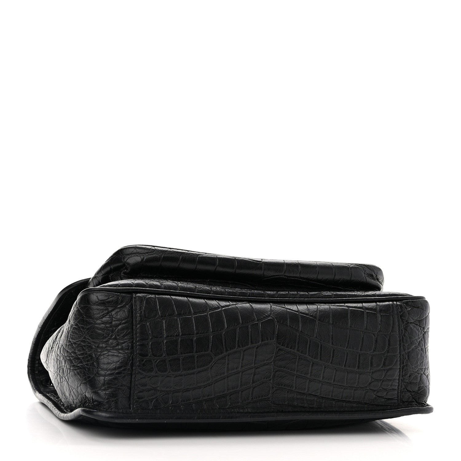 Saint Laurent Crinkled Calfskin Crocodile Embossed Monogram Medium Niki Chain Satchel Black 5 of 11