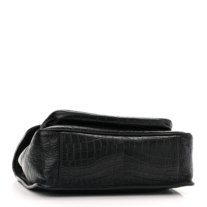 Saint Laurent Crinkled Calfskin Crocodile Embossed Monogram Medium Niki Chain Satchel Black 5 of 11