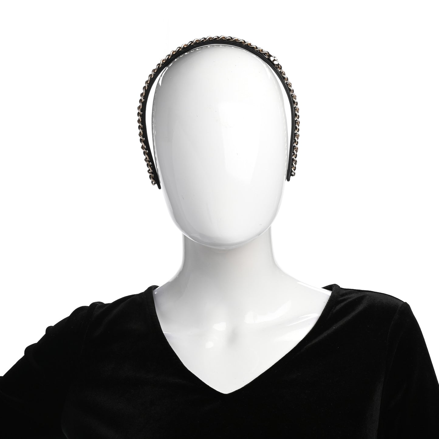 Metal Lambskin Chain CC Headband Black Gold