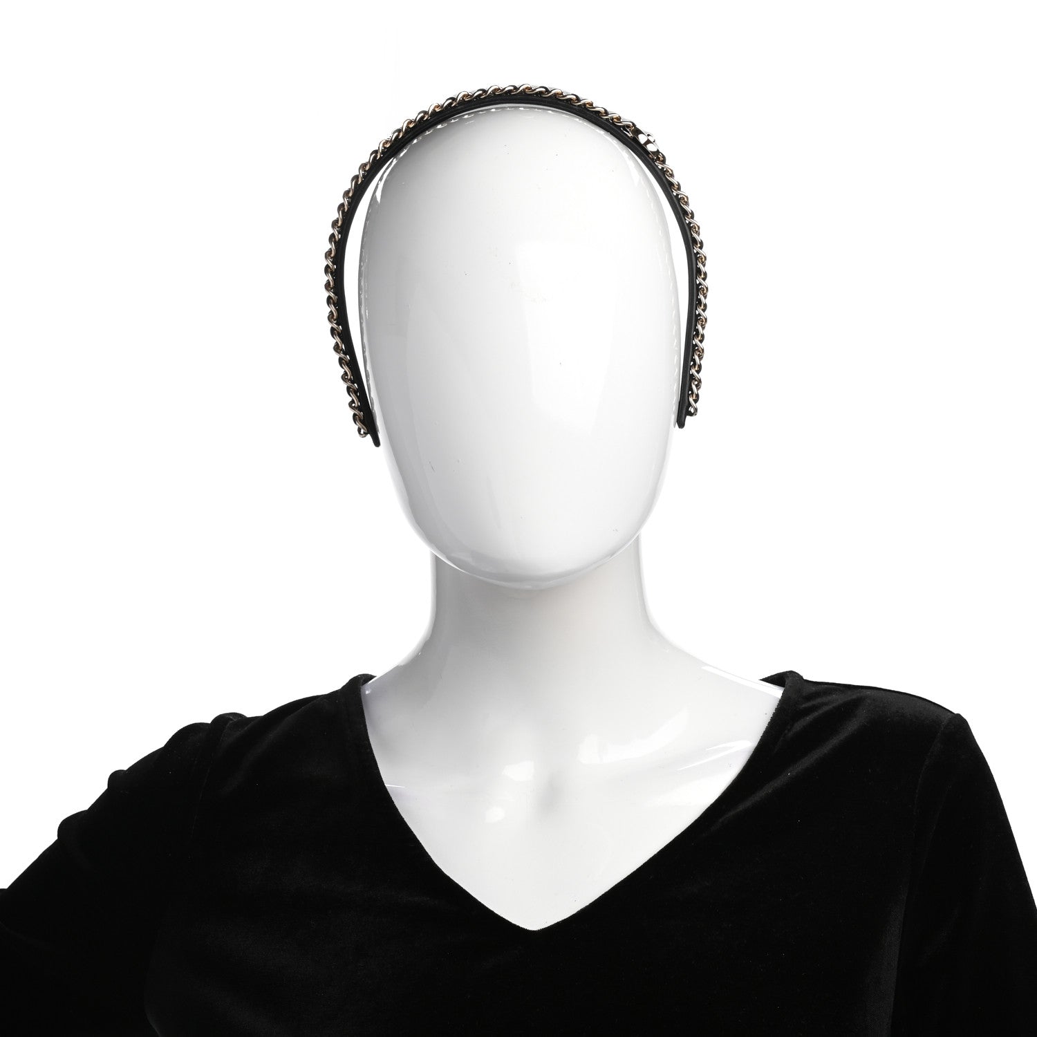 Chanel Metal Lambskin Chain CC Headband Black Gold 2 of 5