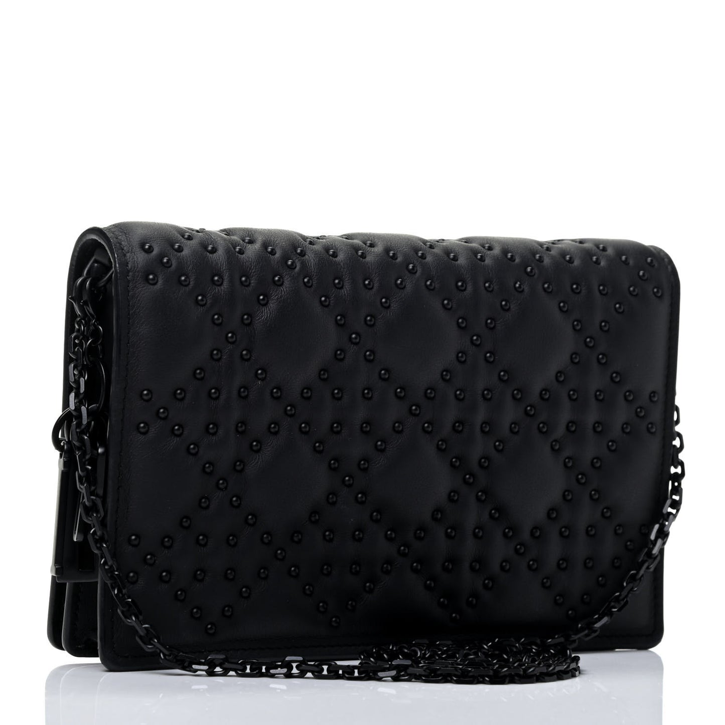 Ultra Matte Calfskin Cannage Studded Lady Dior Wallet on Chain Pouch Black