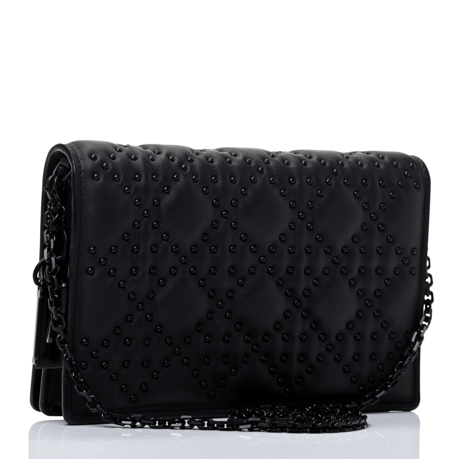 Christian Dior Ultra Matte Calfskin Cannage Studded Lady Dior Wallet on Chain Pouch Black 2 of 4
