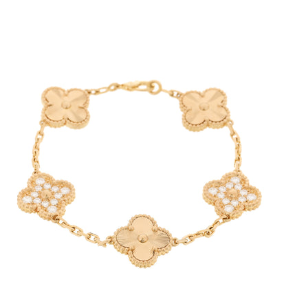 Van Cleef & Arpels 18K Yellow Gold Diamond 5 Motifs Guilloche Vintage Alhambra Bracelet 1 of 5
