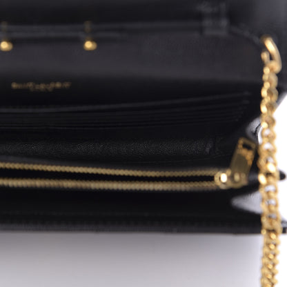 Saint Laurent Grain De Poudre Matelasse Chevron Monogram Chain Wallet Black 7 of 10
