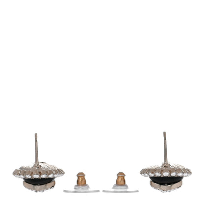 Chanel Crystal Enamel CC Round Earrings Light Gold Black 4 of 6