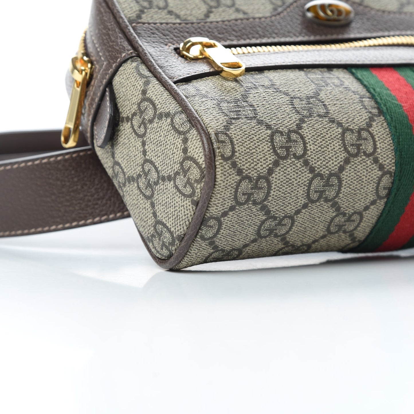 GG Supreme Monogram Web Small Ophidia Belt Bag 85 34 Dark Brown