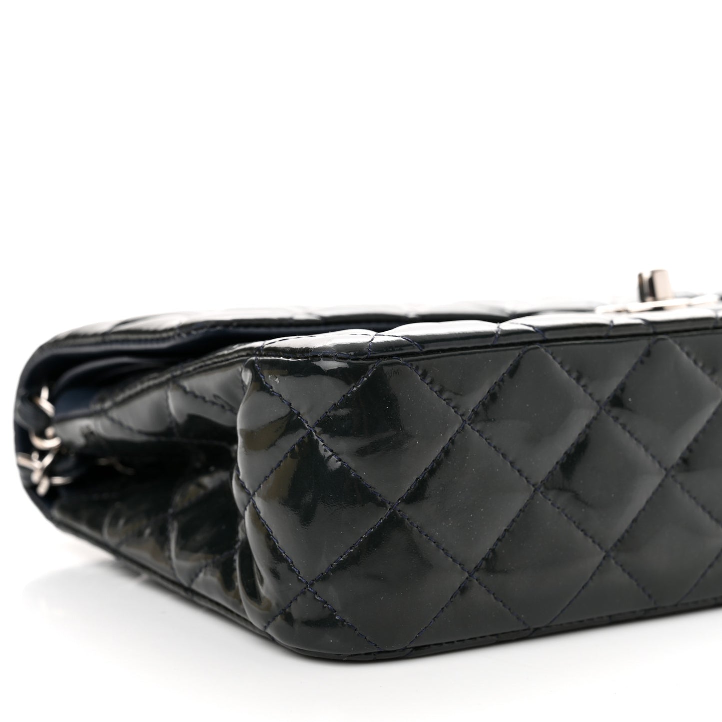 Patent Quilted Medium Double Flap Navy