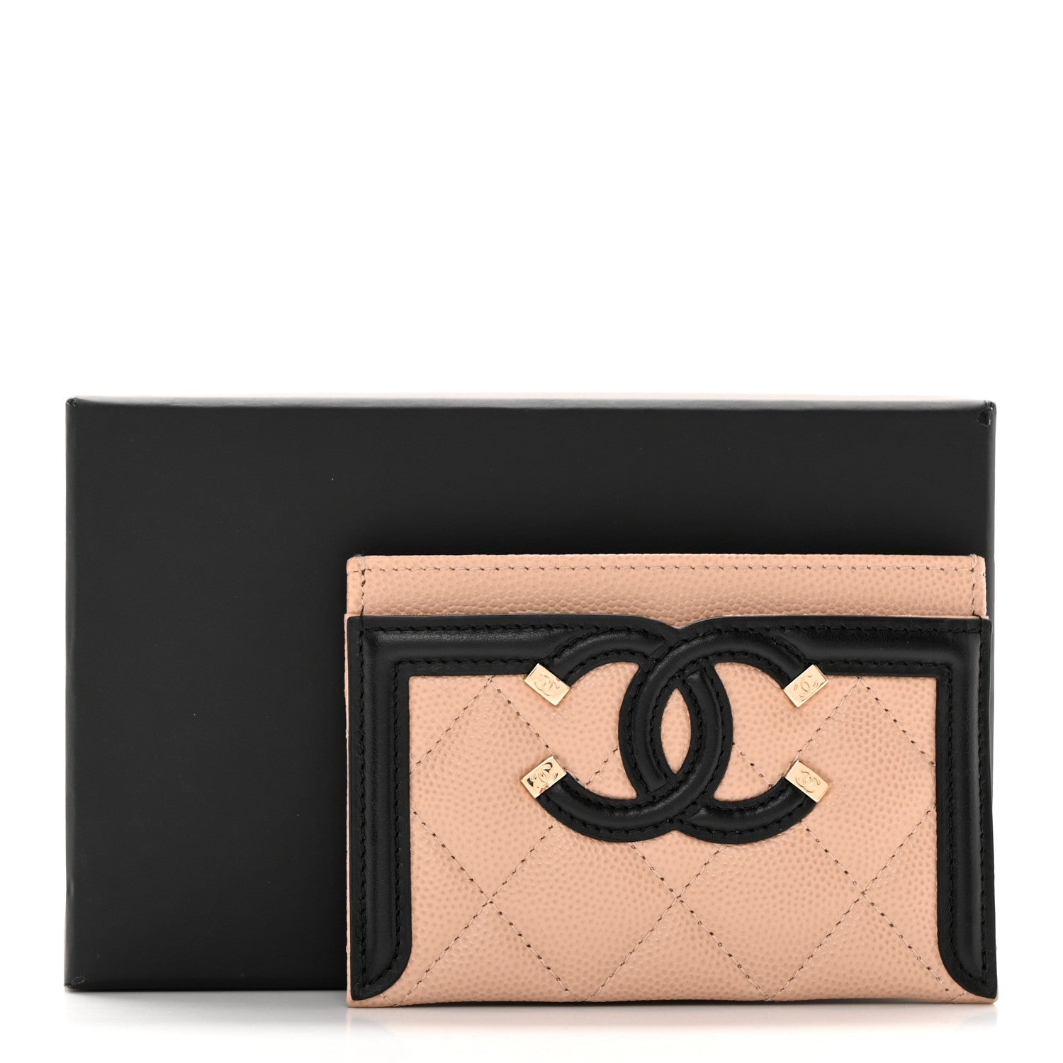 Chanel Caviar Quilted Filigree Card Holder Beige Black 9 of 9