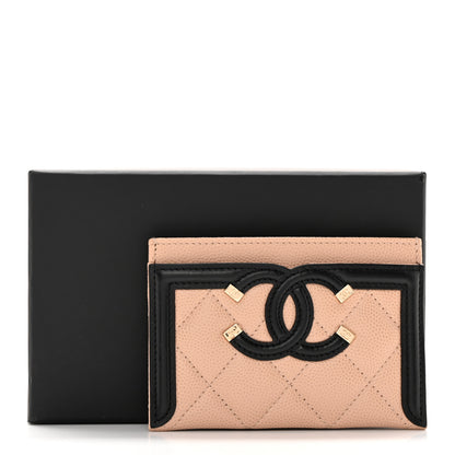 Chanel Caviar Quilted Filigree Card Holder Beige Black 9 of 9