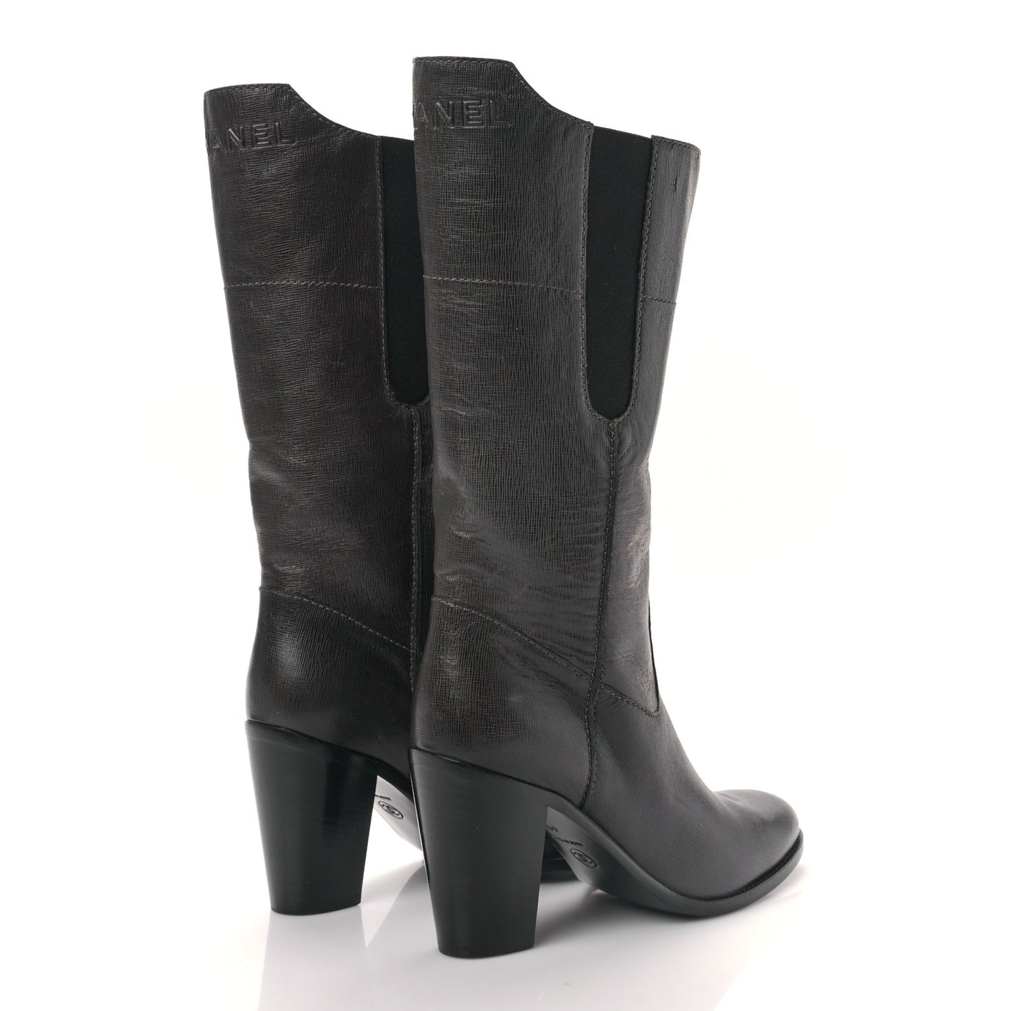 Textured Calfskin Coco Boy Tall Boots 40 Black