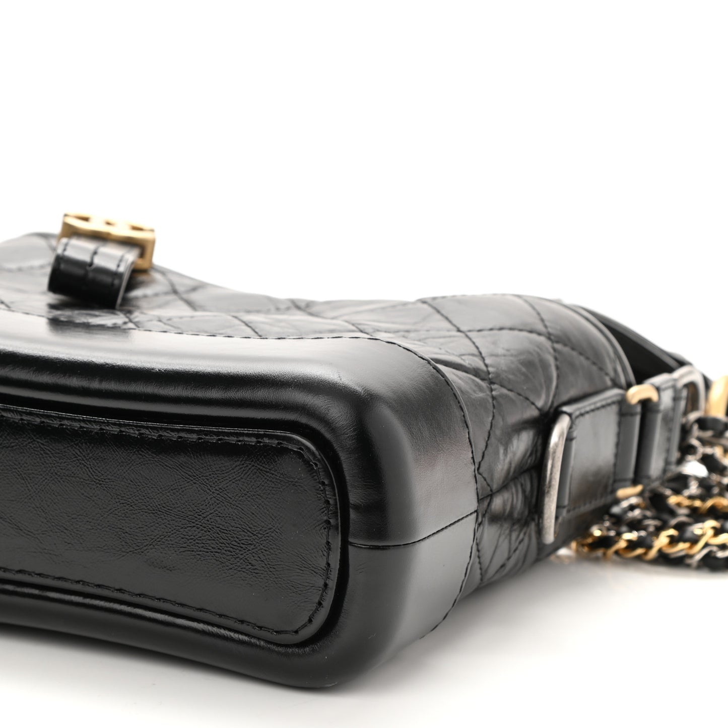 Aged Calfskin Quilted Small Gabrielle Logo Hobo Black