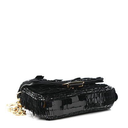 Fendi Sequin Paillettes Shiny Nappa Sex and the City Nano Baguette Belt Charm Black 4 of 9