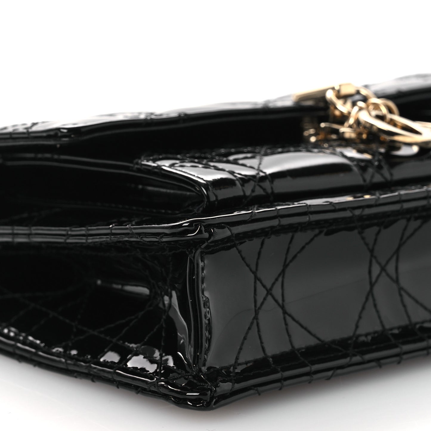 Patent Cannage Lady Dior Chain Pouch Black