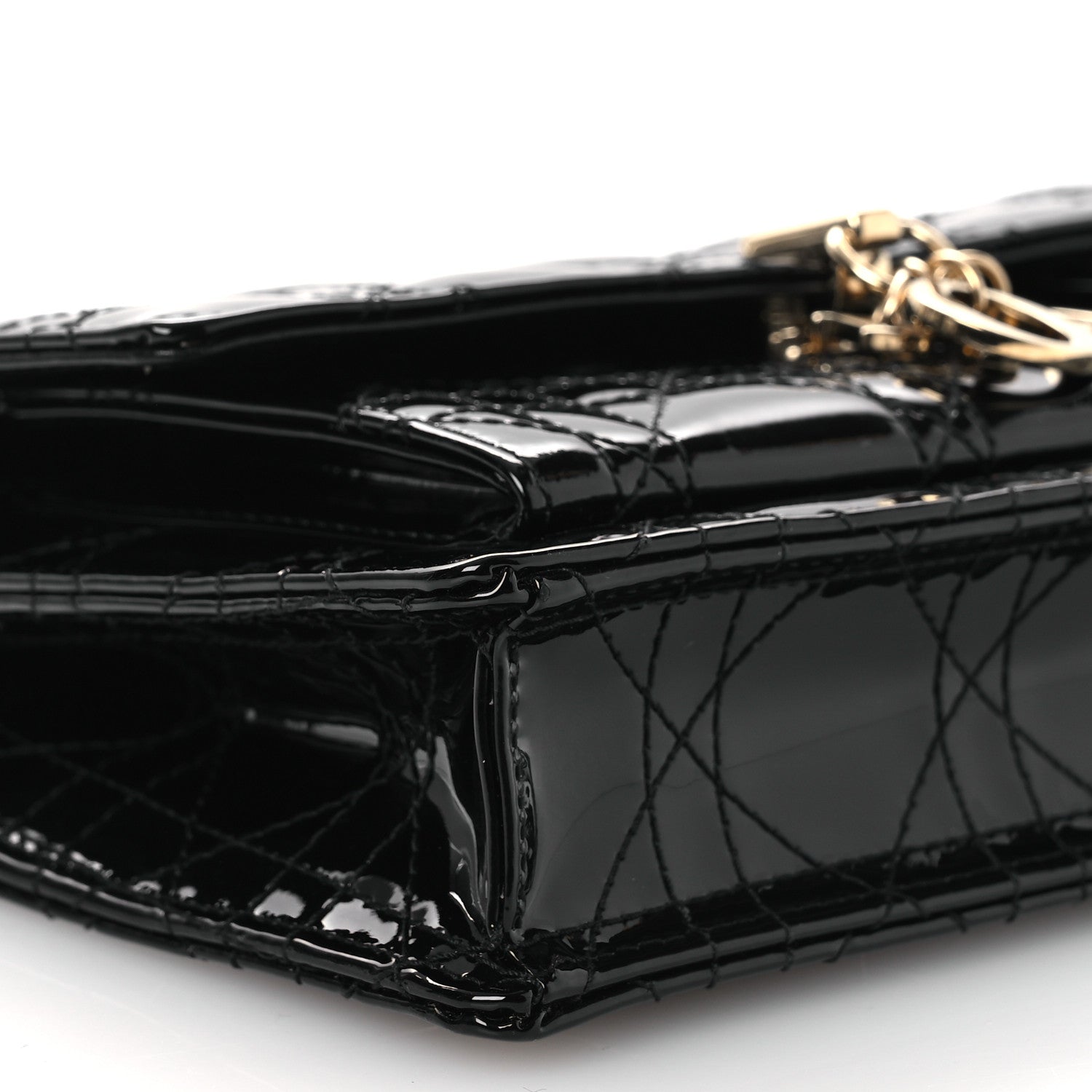 Christian Dior Patent Cannage Lady Dior Chain Pouch Black 9 of 12