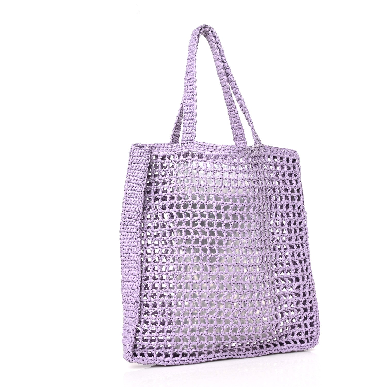 Prada Yarn Raffia Effect Crochet Logo Embroidered Tote Bag Lilium 3 of 6