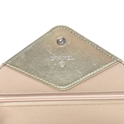 Chanel Metallic Lambskin Chevron Wallet On Chain WOC Black Beige 6 of 15