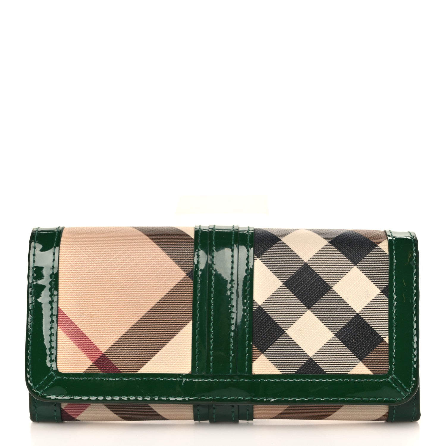 Burberry Patent Nova Check Wallet Green 1 of 9