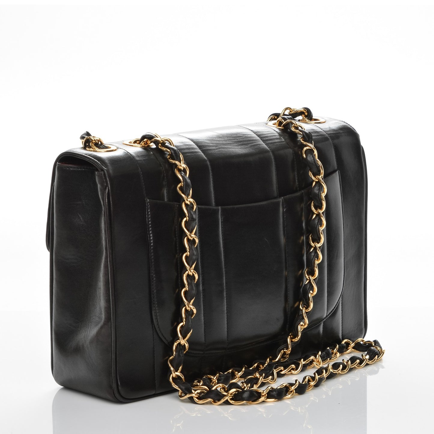 Lambskin Vertical Quilt Jumbo Flap Black