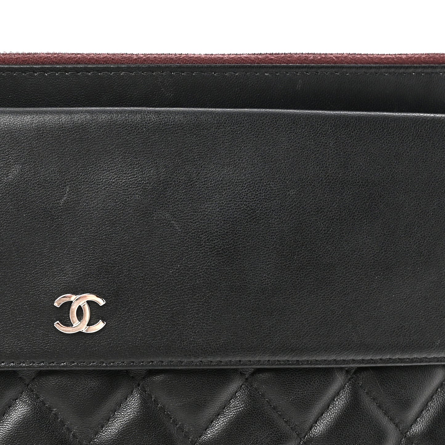 Lambskin Quilted Large Flap Cosmetic Case Black