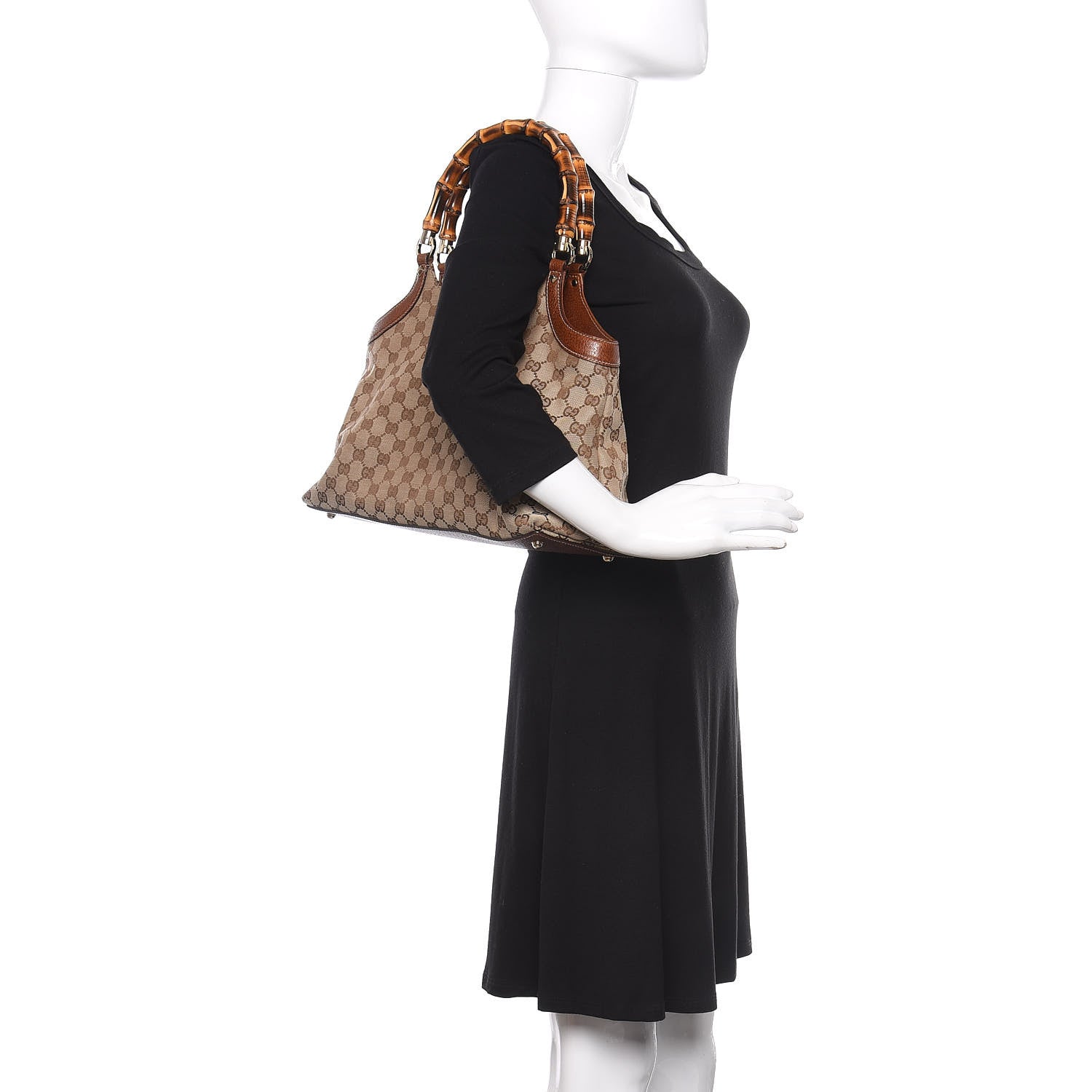 Gucci Monogram Bamboo Handle Bag Brown 2 of 10
