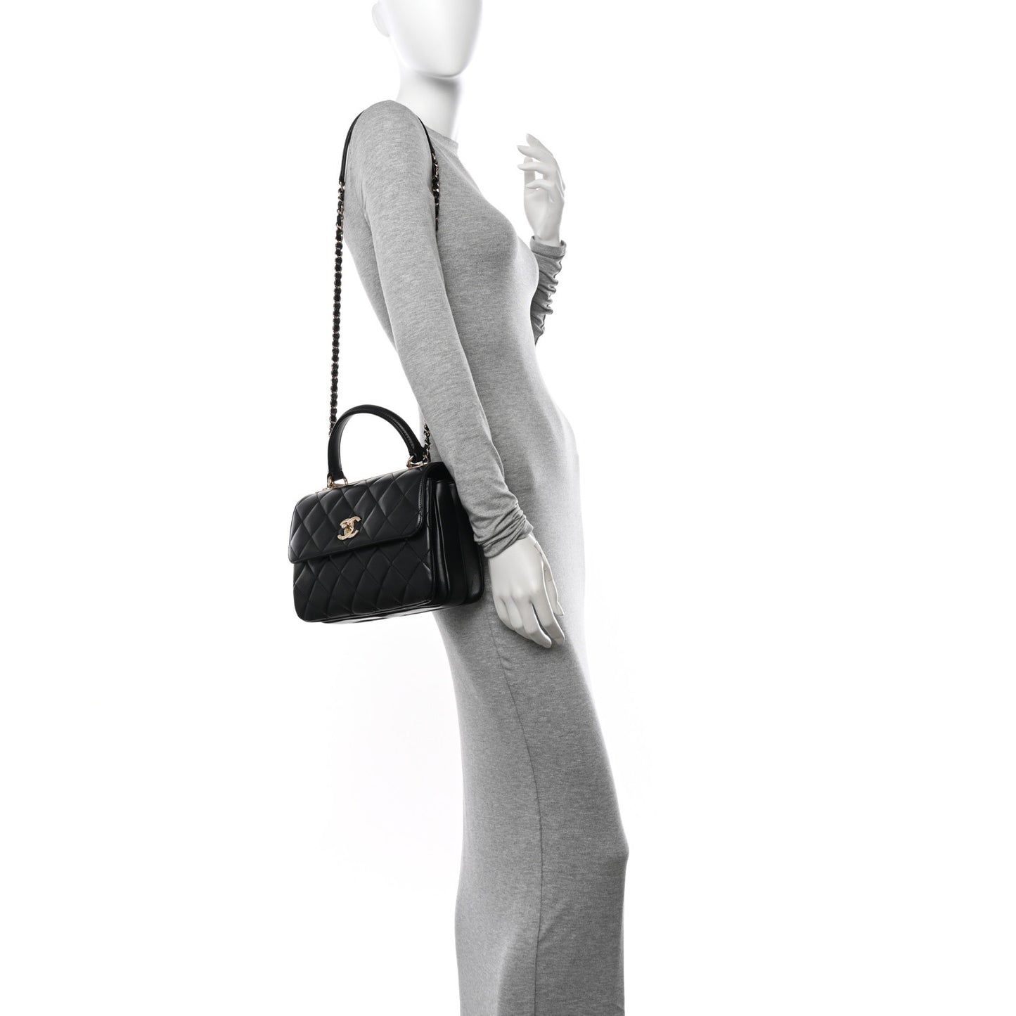 Lambskin Quilted Small Trendy CC Dual Handle Flap Bag Black