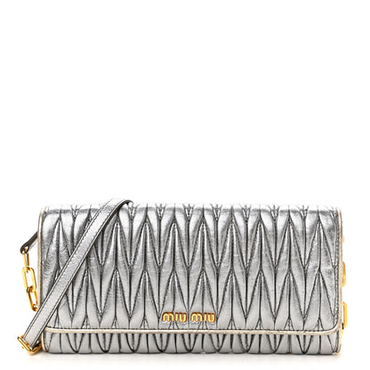 Miu Miu Metallic Nappa Matelasse Wallet On Chain Silver 1 of 10