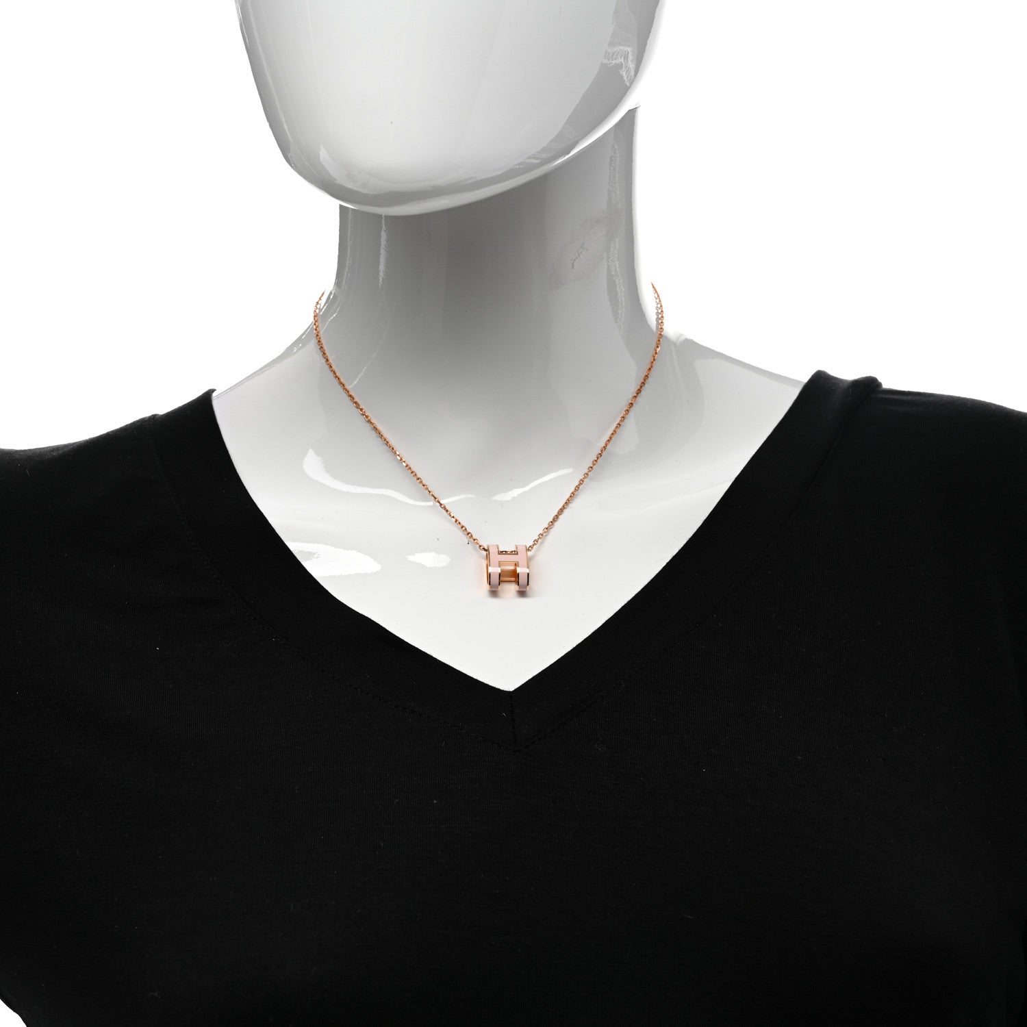 Hermes Lacquered Rose Gold Pop H Pendant Necklace Rose Dragee 2 of 6
