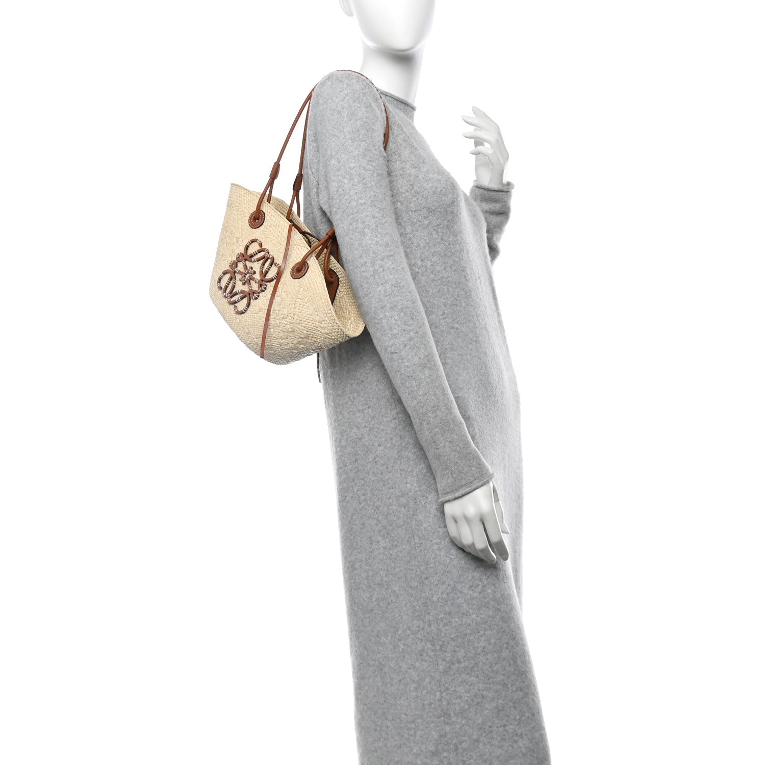Loewe Calfskin Raffia Paulas Ibiza Small Anagram Basket Tote Bag Natural Tan 2 of 9