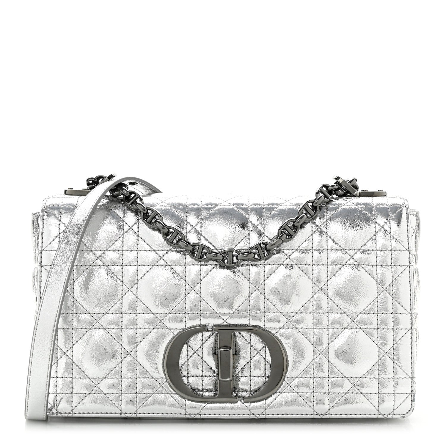 Christian Dior Metallic Calfskin Cannage Medium Caro Bag Argent 1 of 13