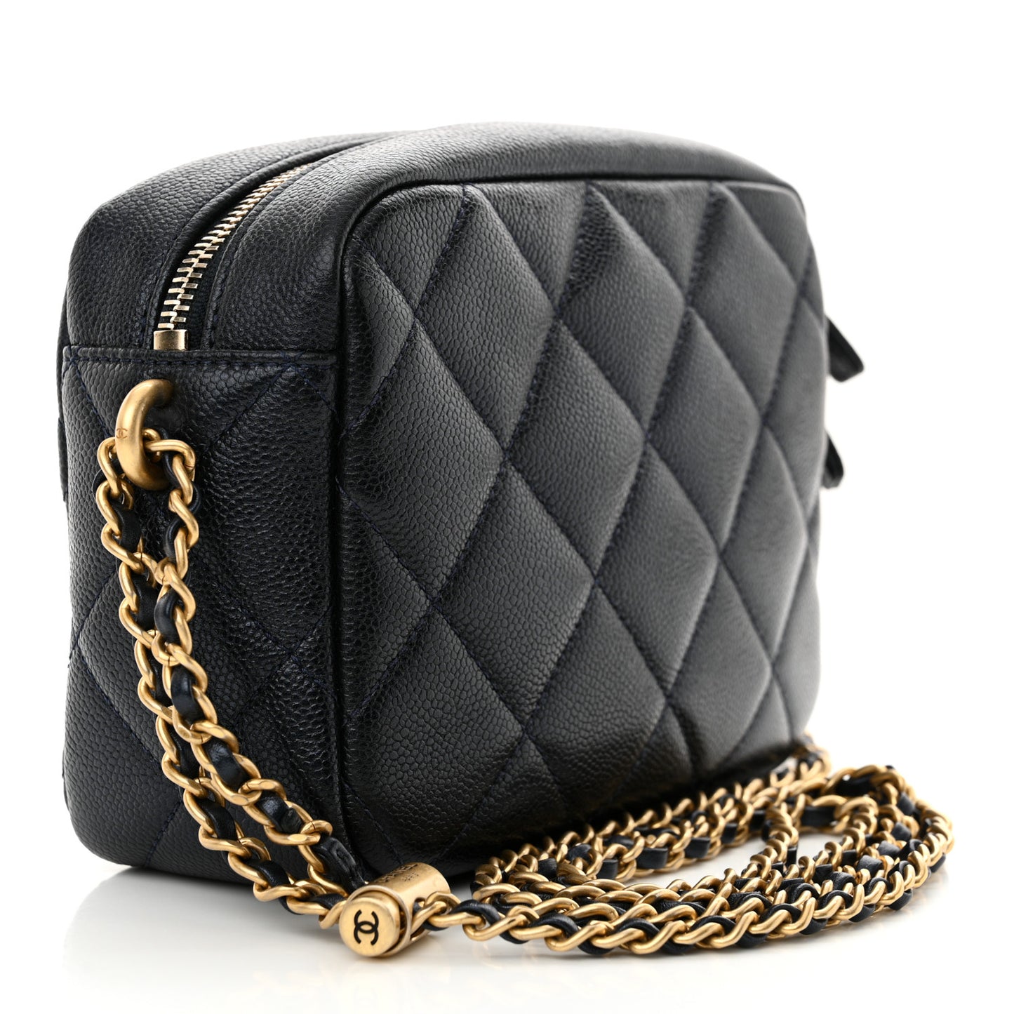 Shiny Caviar Quilted Chain Melody Camera Bag Dark Blue