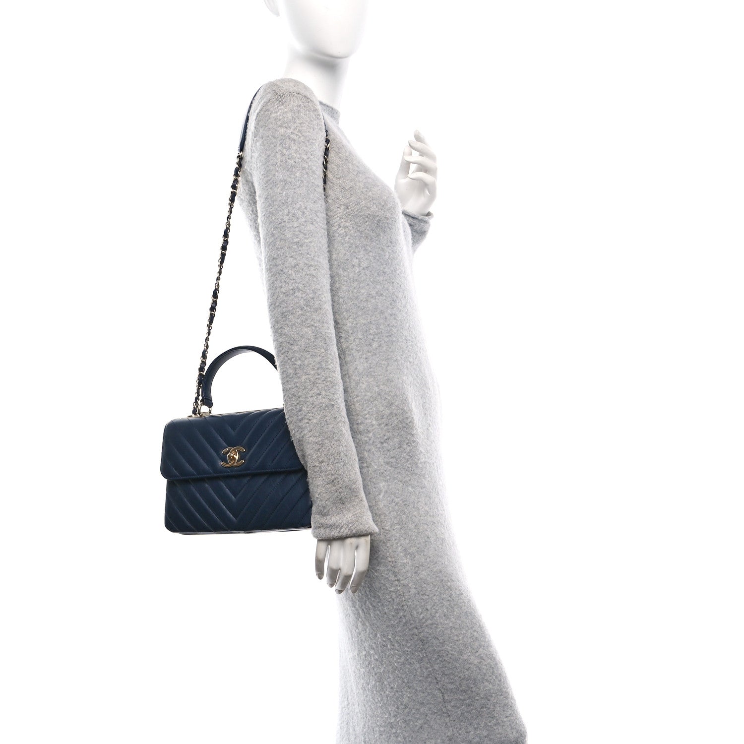 Chanel Lambskin Chevron Quilted Small Trendy CC Flap Dual Handle Bag Navy 3 of 11