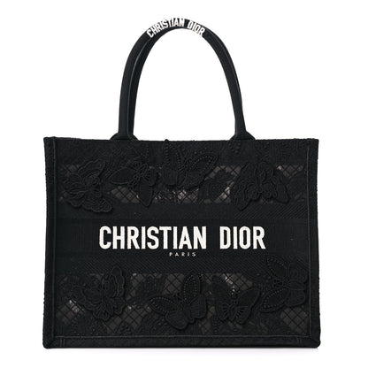 Christian Dior Embroidered 3D Macrame D-Lace Butterfly Medium Book Tote Black Multicolor 1 of 10
